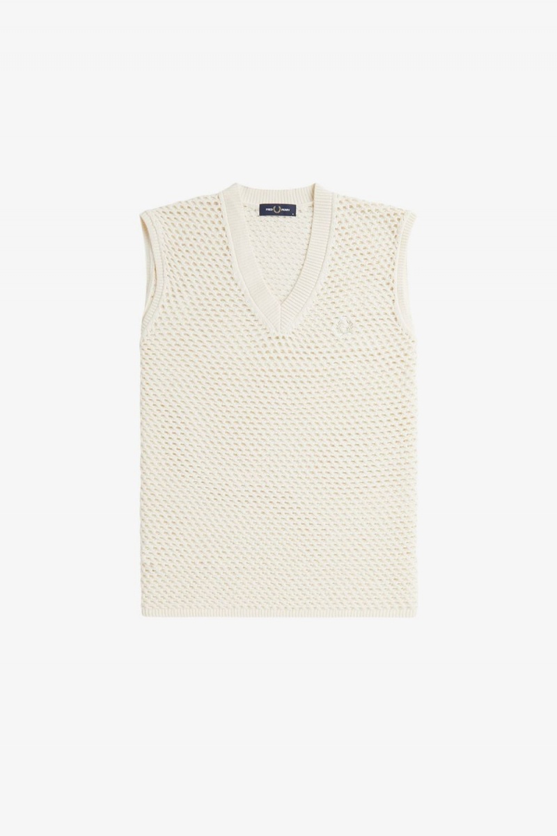 Fred Perry Lace Knit Men's Tanks Beige | QZSET8315