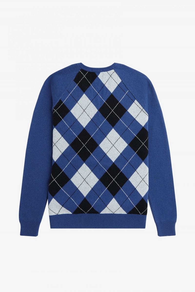 Fred Perry Lambswool Argyle V-Neck Men's Jumper Cobalt | PVNRD7345