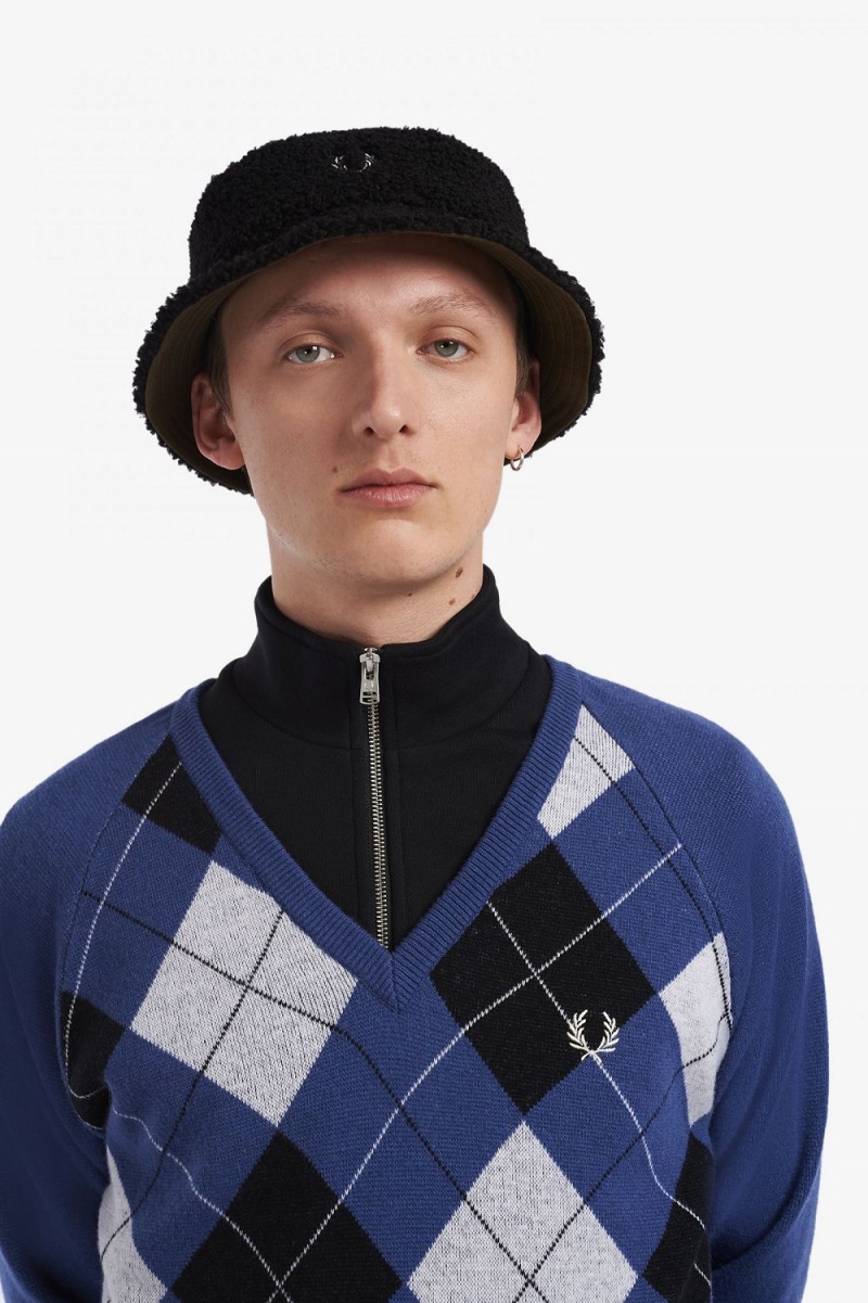 Fred Perry Lambswool Argyle V-Neck Men's Jumper Cobalt | PVNRD7345