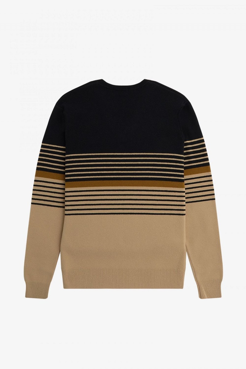 Fred Perry Lambswool Striped Men's Jumper Khaki | EVLGH9038