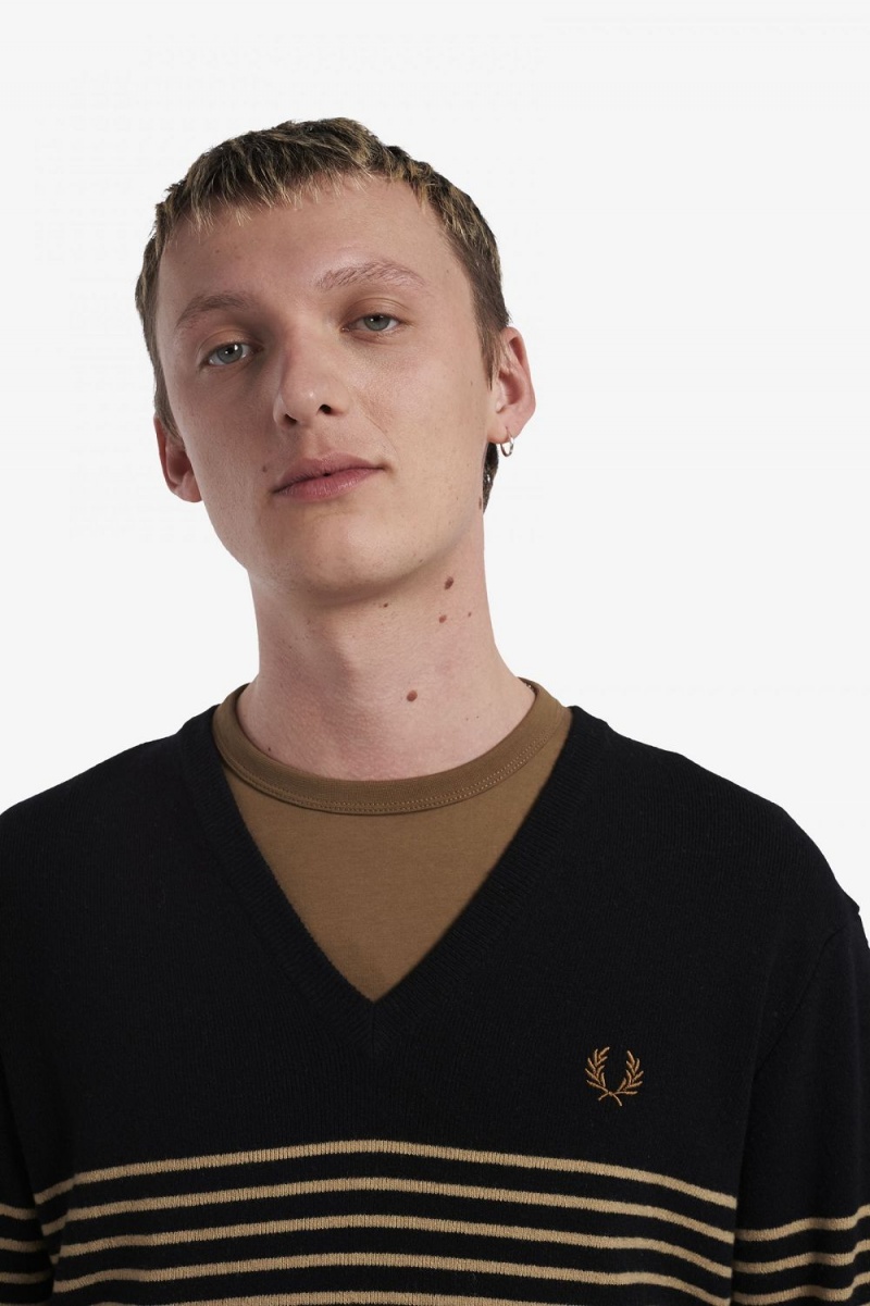 Fred Perry Lambswool Striped Men's Jumper Khaki | EVLGH9038