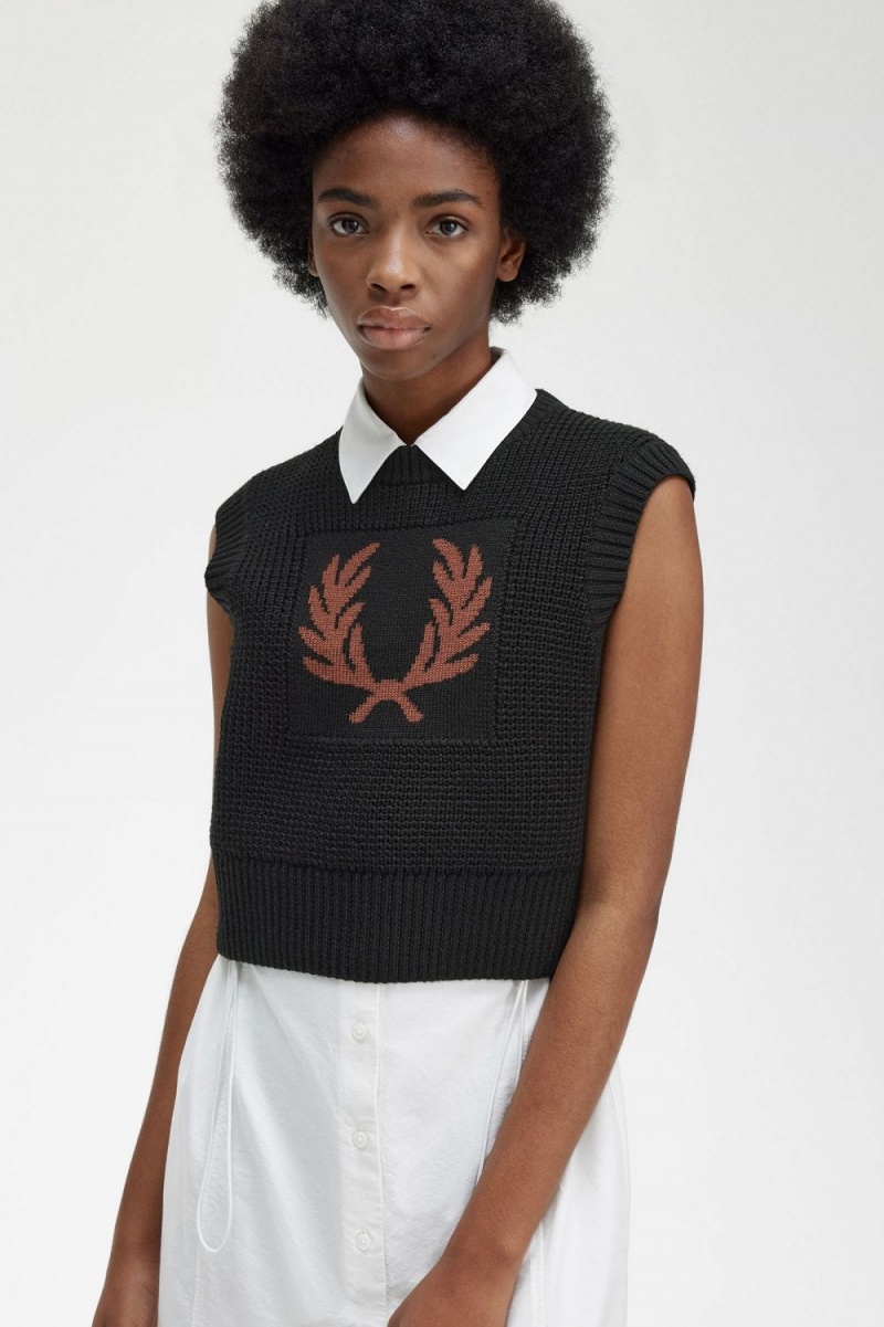 Fred Perry Laurel Wreath Knitted Women's Tanks Black | LOKNA6231