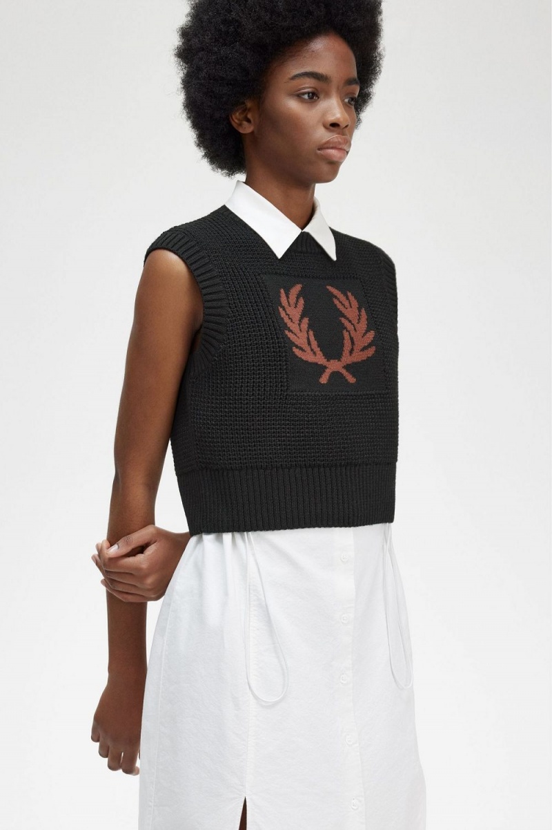 Fred Perry Laurel Wreath Knitted Women's Tanks Black | LOKNA6231