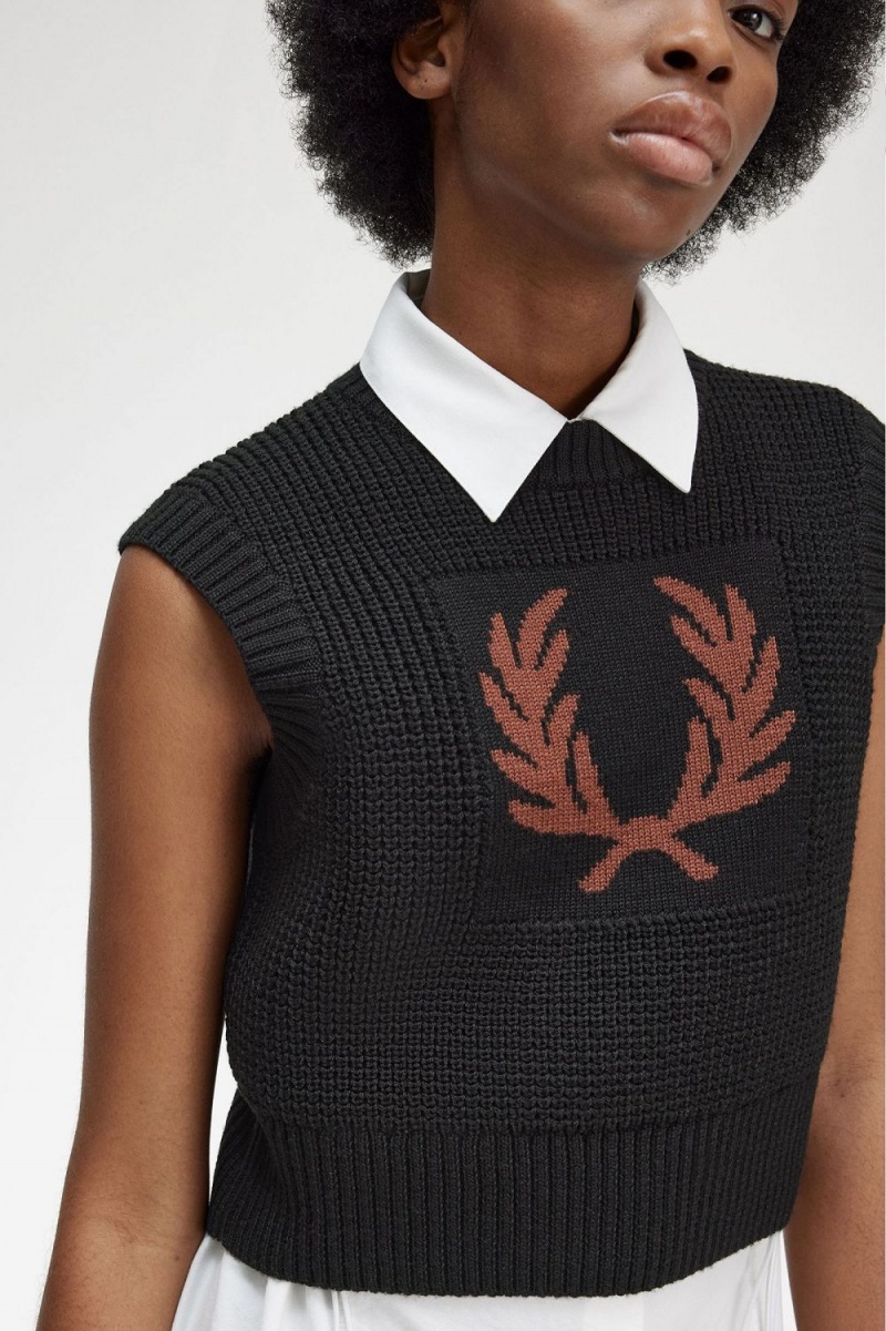 Fred Perry Laurel Wreath Knitted Women's Tanks Black | LOKNA6231