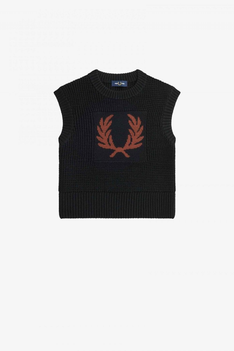 Fred Perry Laurel Wreath Knitted Women's Tanks Black | LOKNA6231