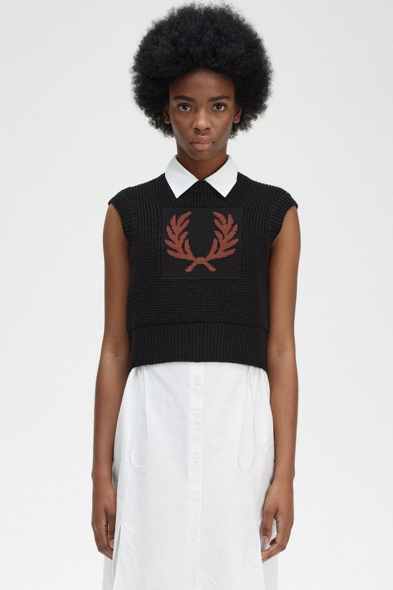 Fred Perry Laurel Wreath Knitted Women\'s Tanks Black | LOKNA6231