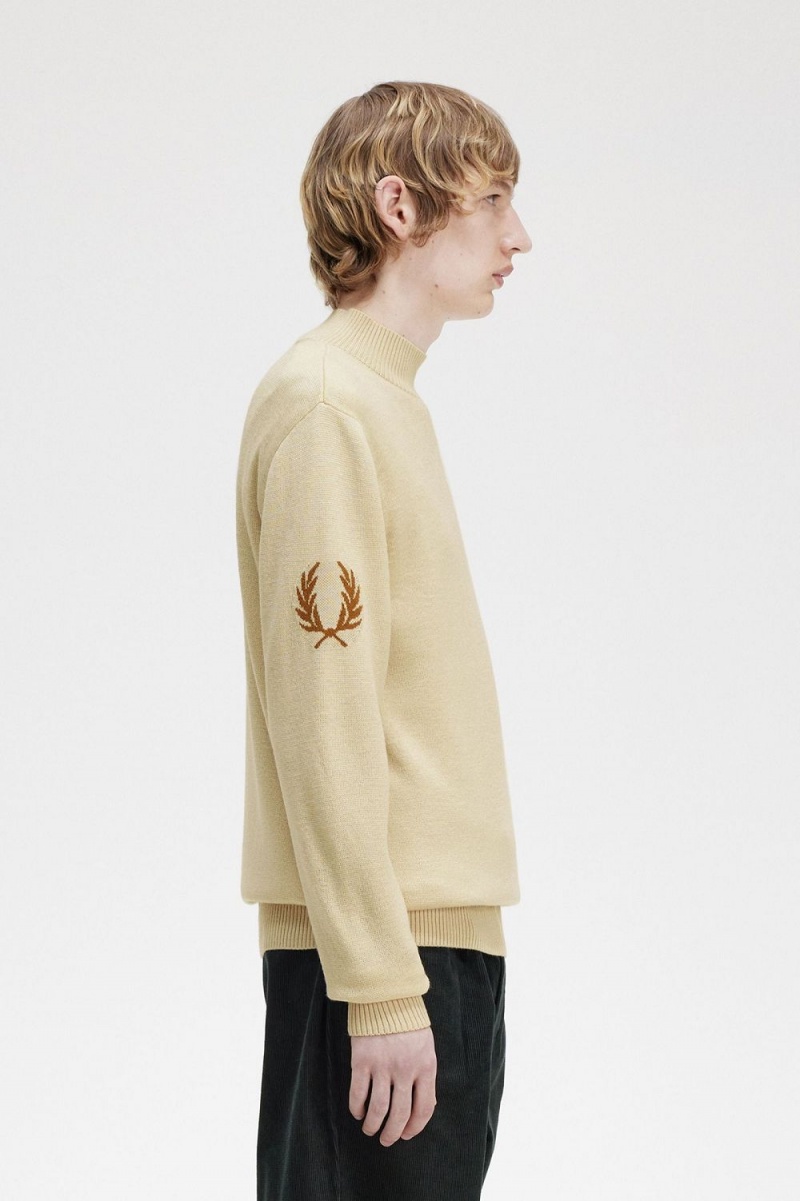 Fred Perry Laurel Wreath Mock Neck Men's Jumper Oatmeal | ZXARM9786