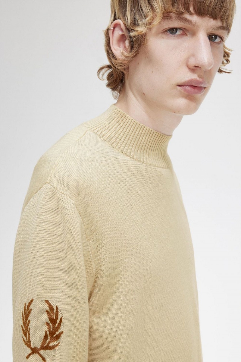 Fred Perry Laurel Wreath Mock Neck Men's Jumper Oatmeal | ZXARM9786