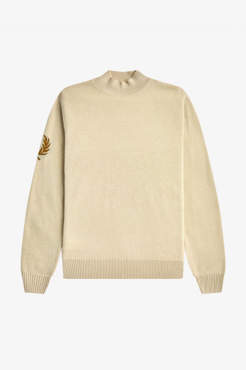 Fred Perry Laurel Wreath Mock Neck Men's Jumper Oatmeal | ZXARM9786