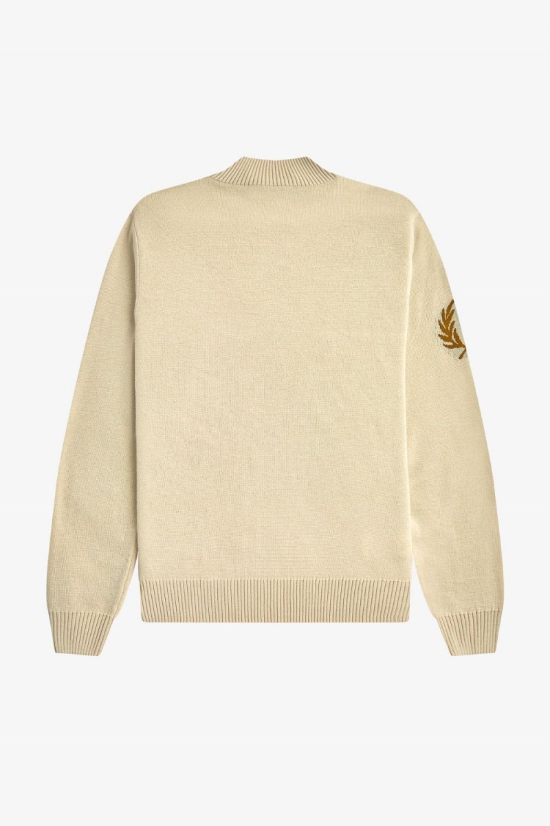 Fred Perry Laurel Wreath Mock Neck Men's Jumper Oatmeal | ZXARM9786