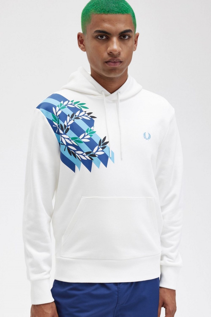 Fred Perry Laurel Wreath Print Hooded Men's Sweatshirts Snow White | QVOKT3172