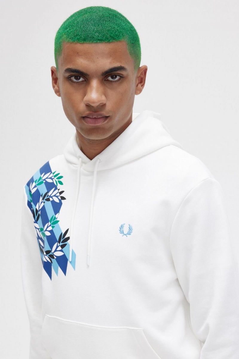 Fred Perry Laurel Wreath Print Hooded Men's Sweatshirts Snow White | QVOKT3172