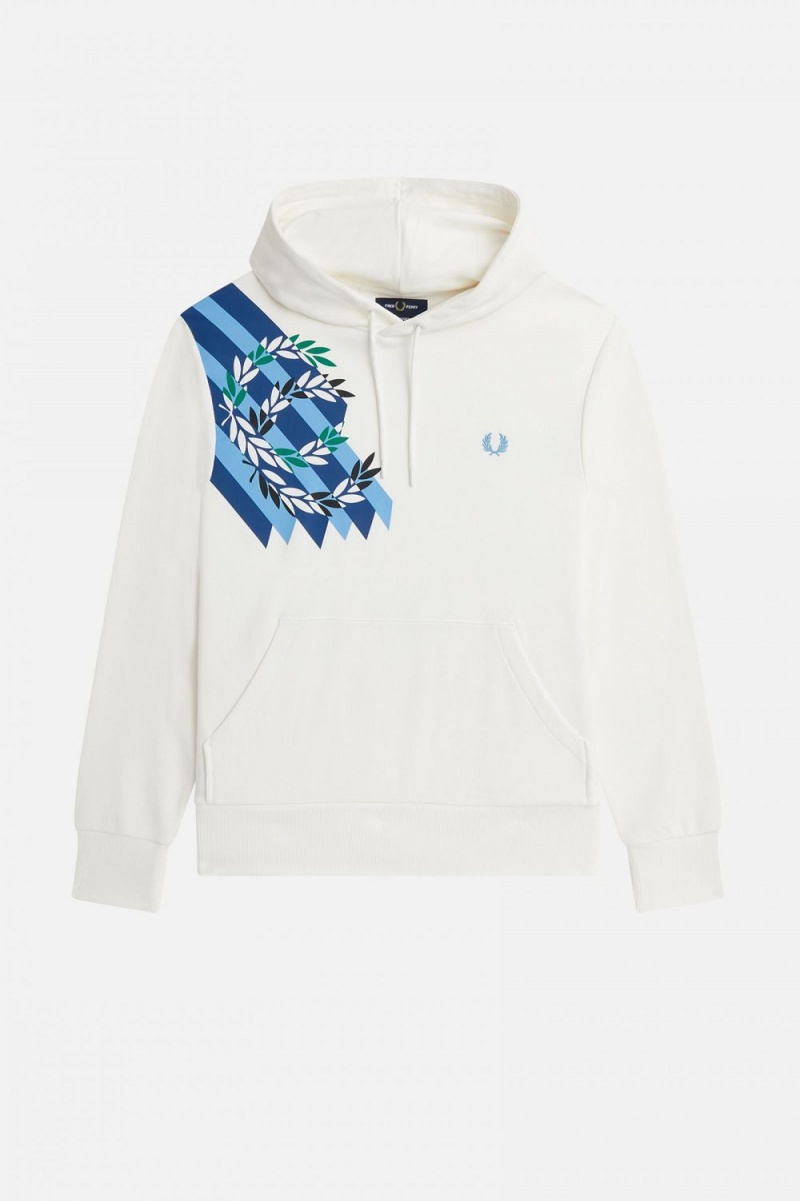 Fred Perry Laurel Wreath Print Hooded Men's Sweatshirts Snow White | QVOKT3172