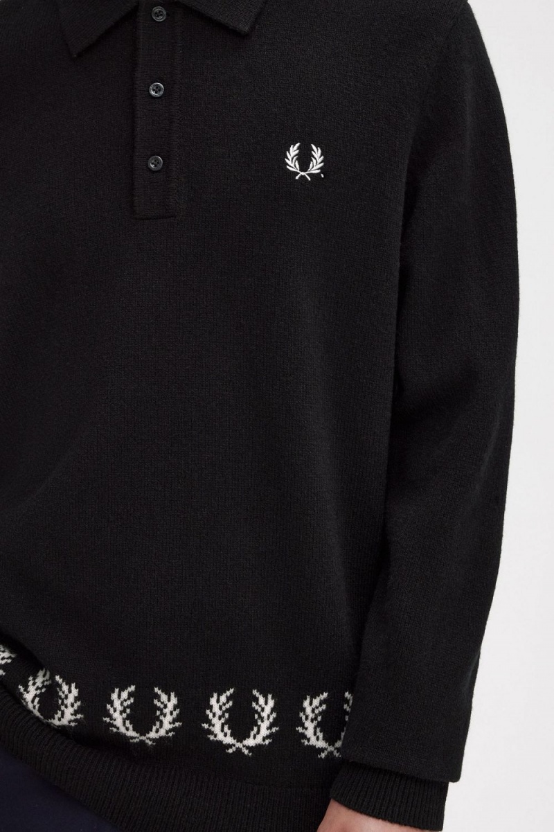 Fred Perry Laurel Wreath Trim Knitted Men's Shirt Black | YXOZF2481