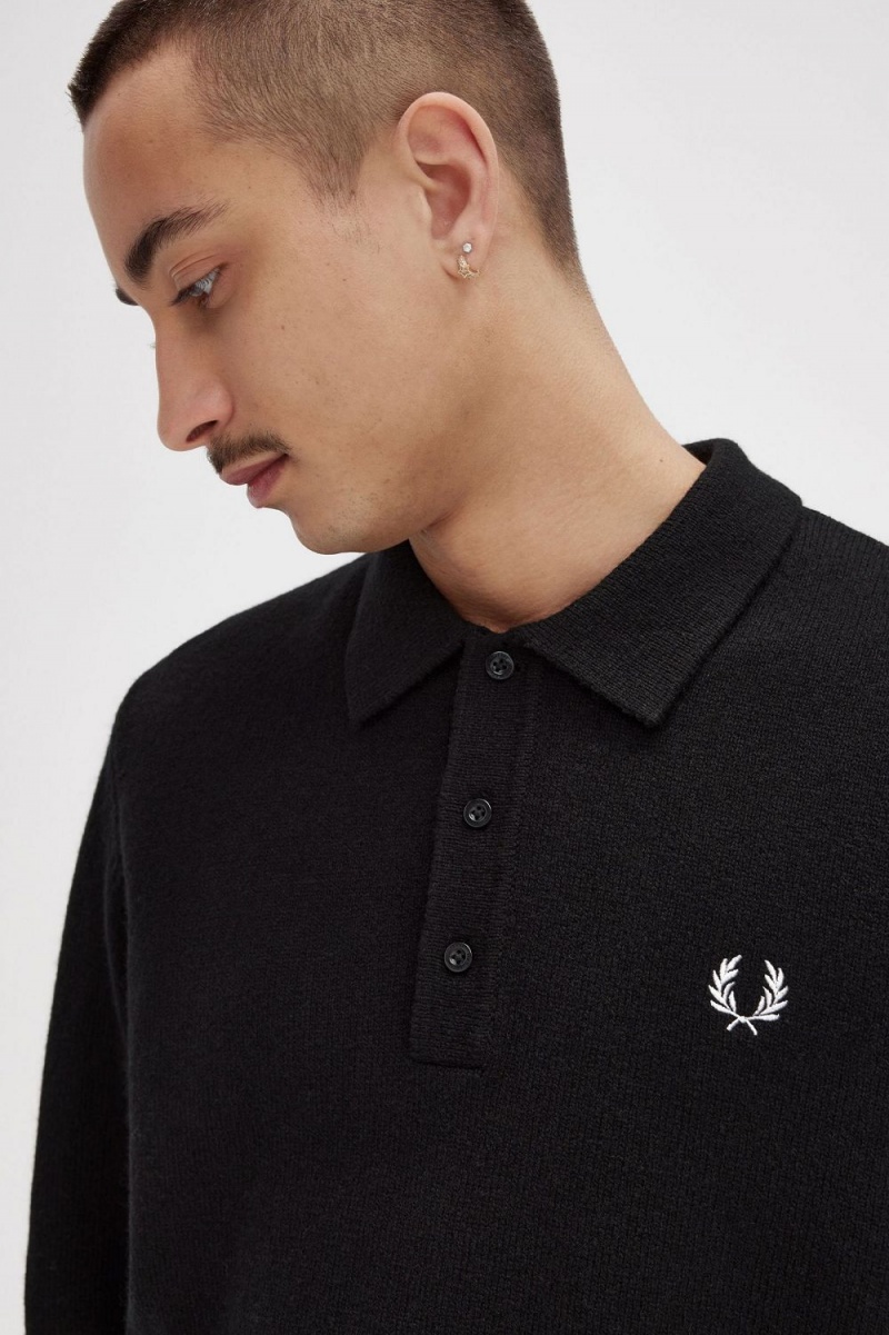 Fred Perry Laurel Wreath Trim Knitted Men's Shirt Black | YXOZF2481