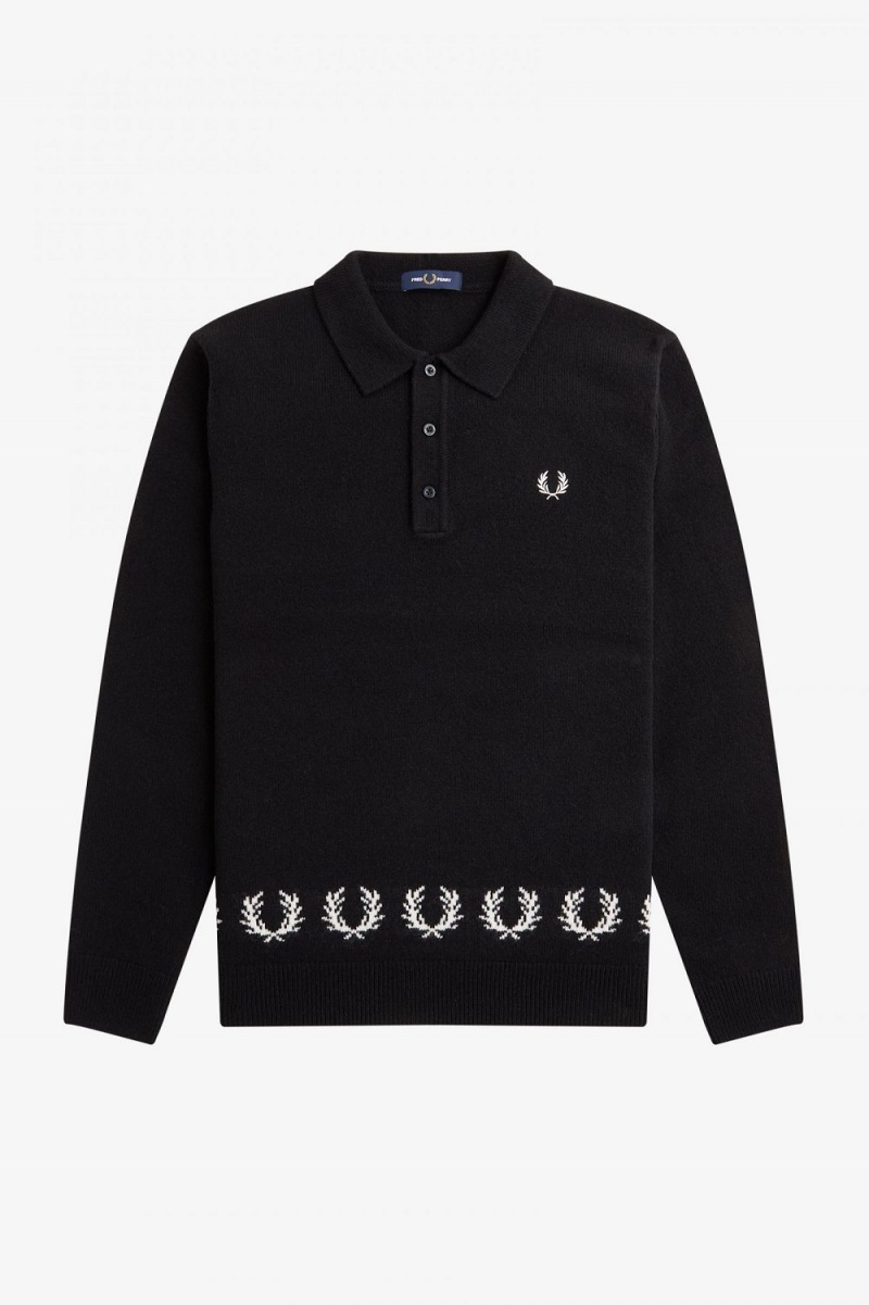 Fred Perry Laurel Wreath Trim Knitted Men's Shirt Black | YXOZF2481