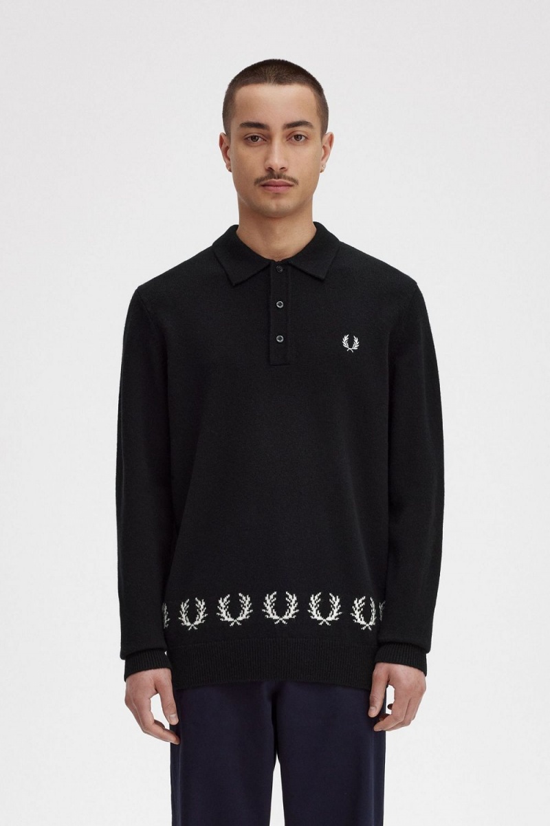 Fred Perry Laurel Wreath Trim Knitted Men\'s Shirt Black | YXOZF2481