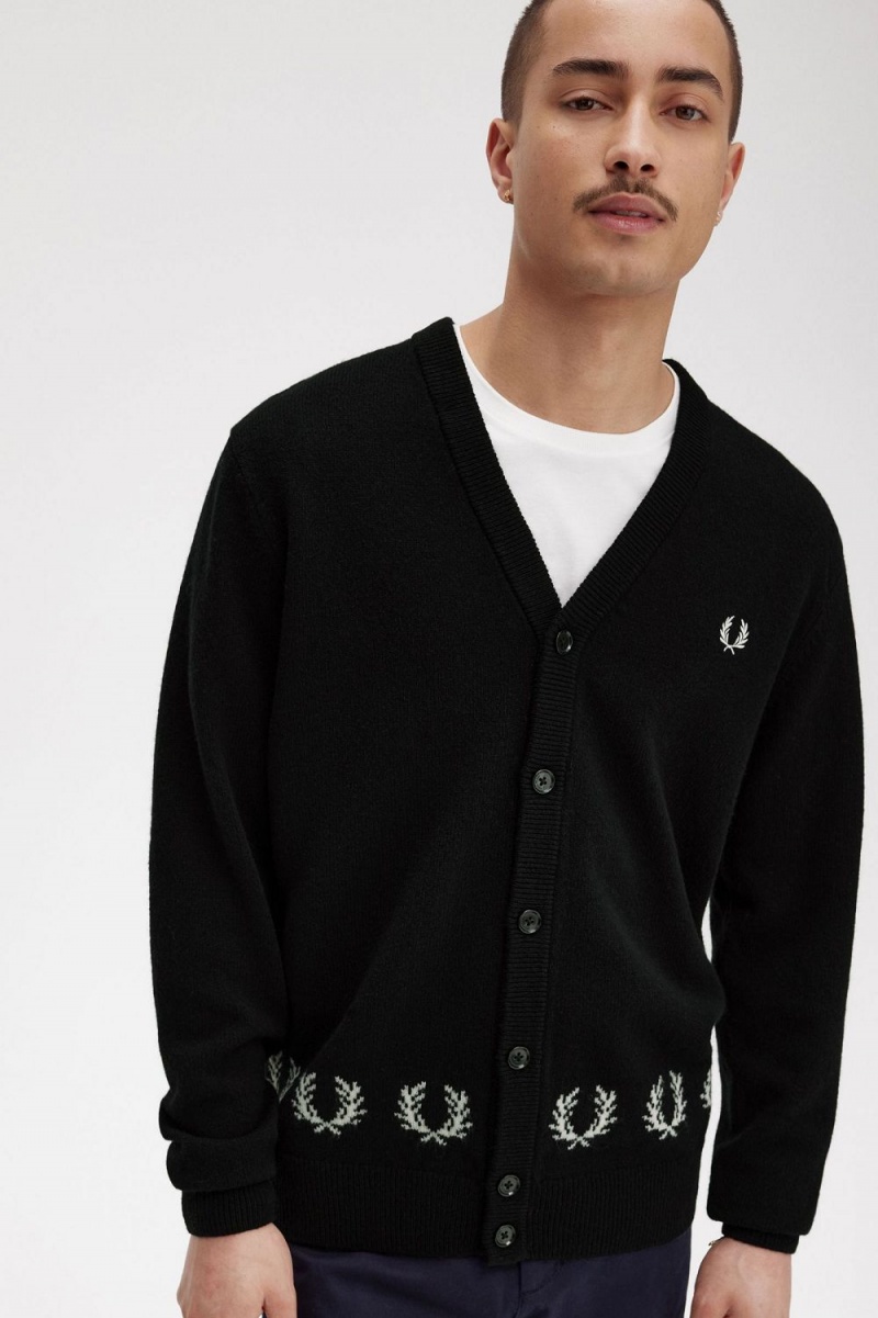 Fred Perry Laurel Wreath Trim Men's Cardigan Black | XLTAV9643