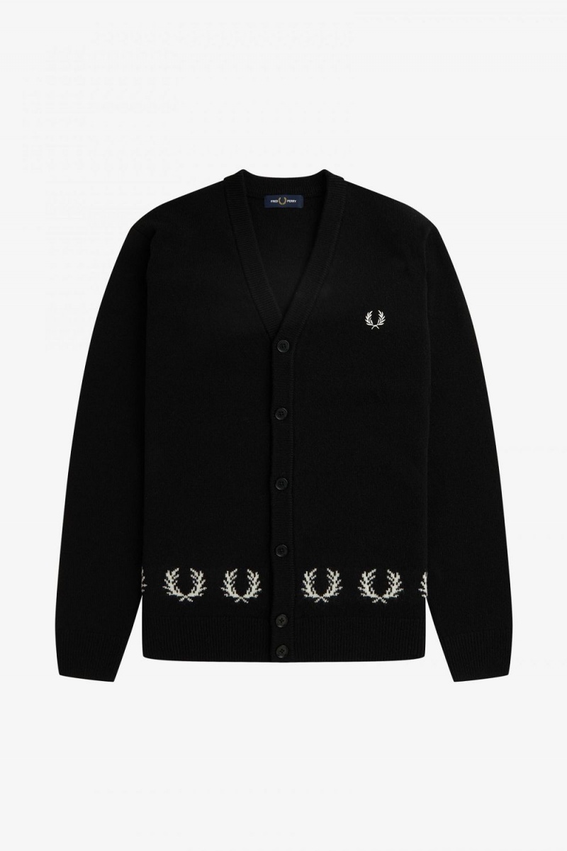 Fred Perry Laurel Wreath Trim Men's Cardigan Black | XLTAV9643