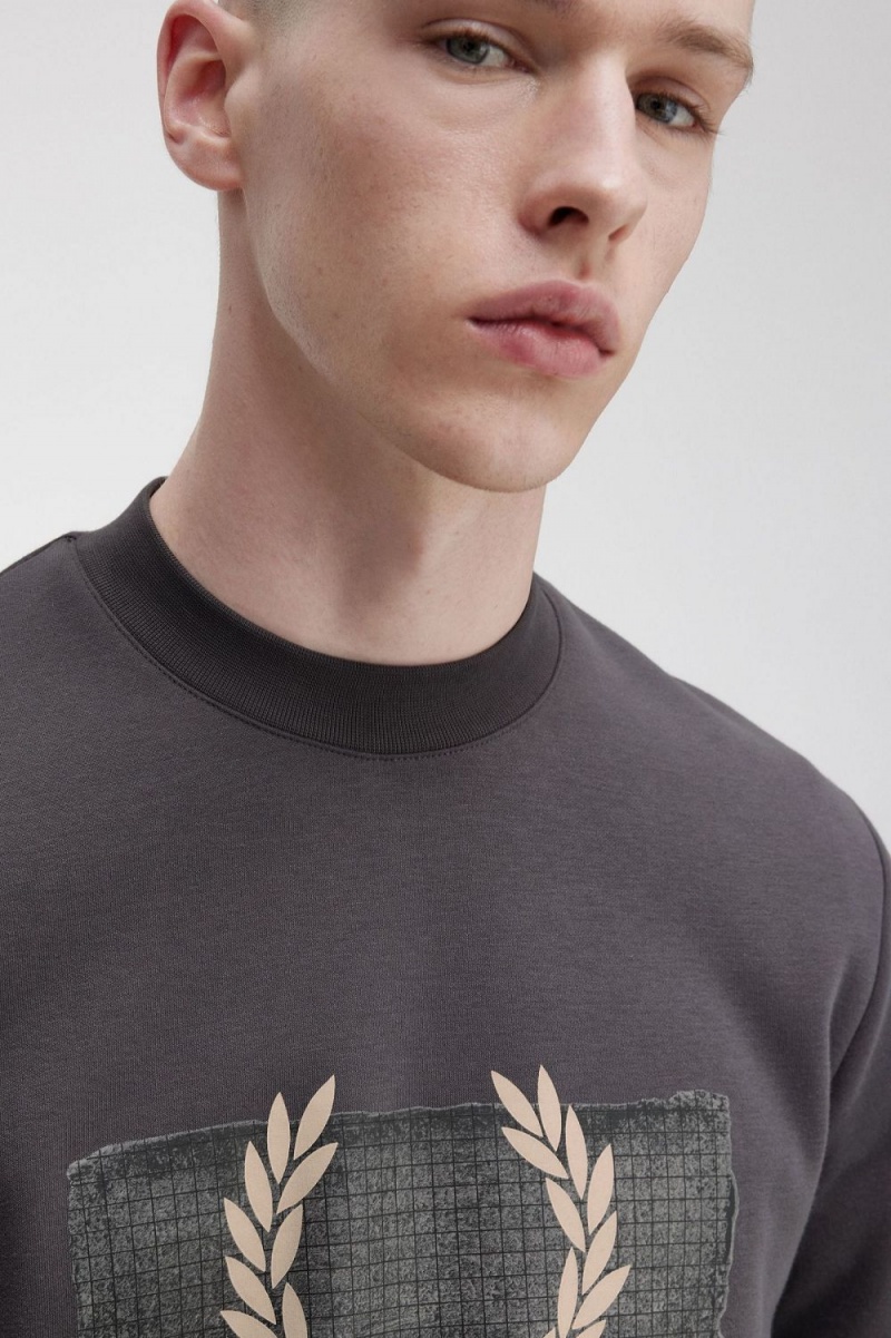 Fred Perry Layered Graphic Men's Sweatshirts Gunmetal | LCHTO8260