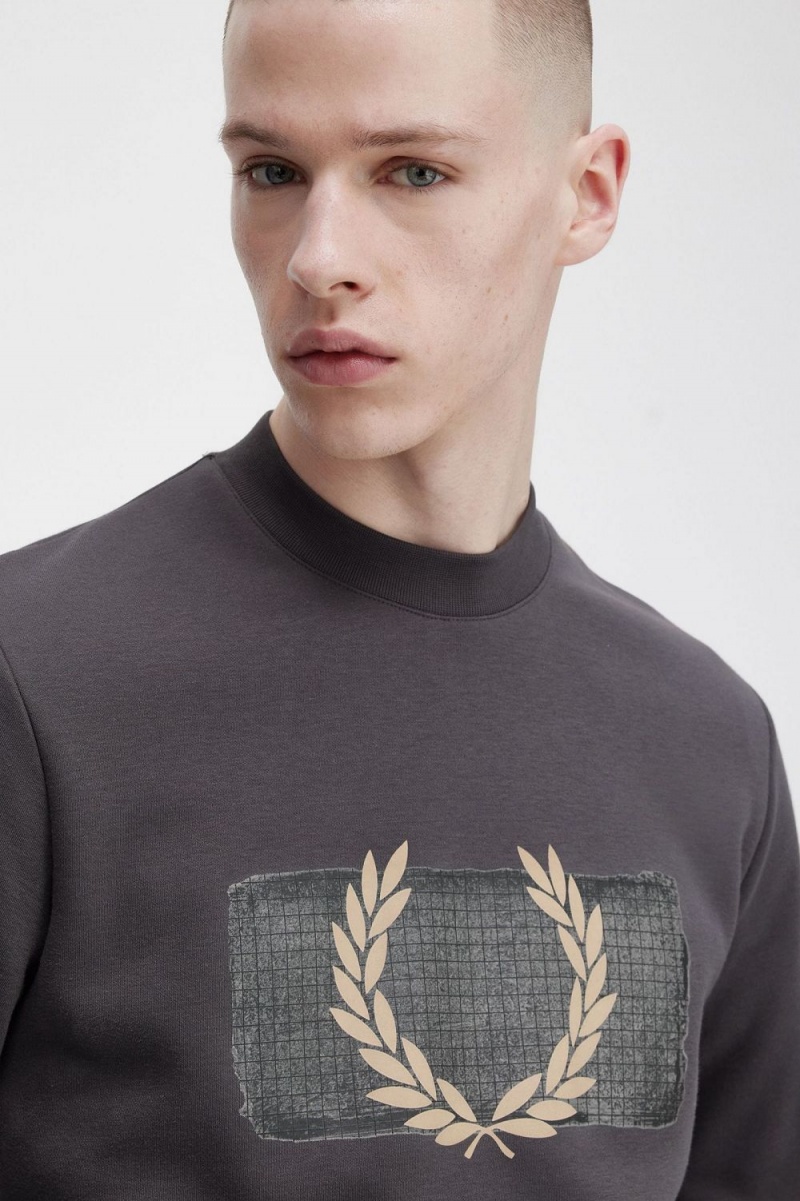 Fred Perry Layered Graphic Men's Sweatshirts Gunmetal | LCHTO8260