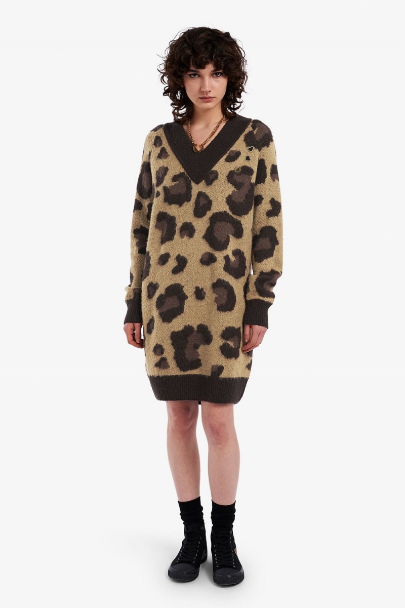 Fred Perry Leopard Knitted Women's Dress Tonal Leopard | HZBYC5179