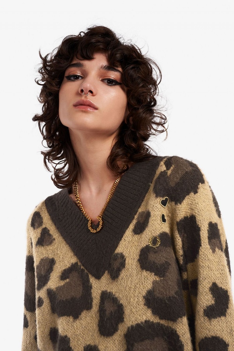 Fred Perry Leopard Knitted Women's Dress Tonal Leopard | HZBYC5179