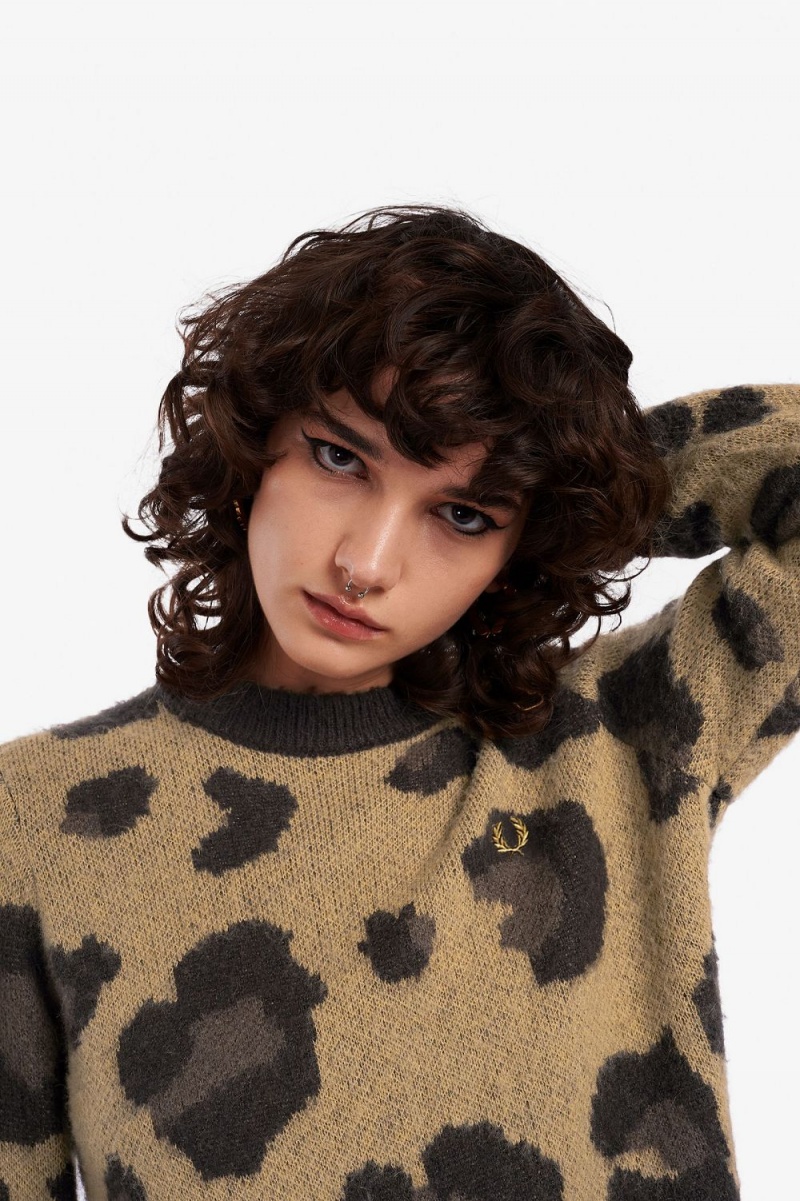 Fred Perry Leopard Women's Jumper Tonal Leopard | DHRVI4385