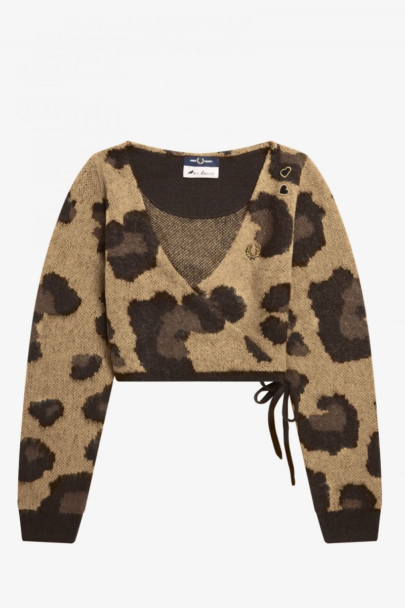 Fred Perry Leopard Wrap Women's Cardigan Tonal Leopard | EAYKJ1648