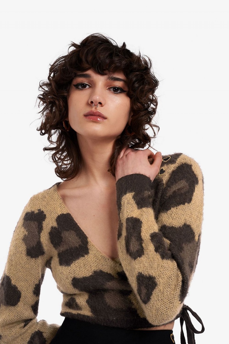 Fred Perry Leopard Wrap Women's Cardigan Tonal Leopard | EAYKJ1648