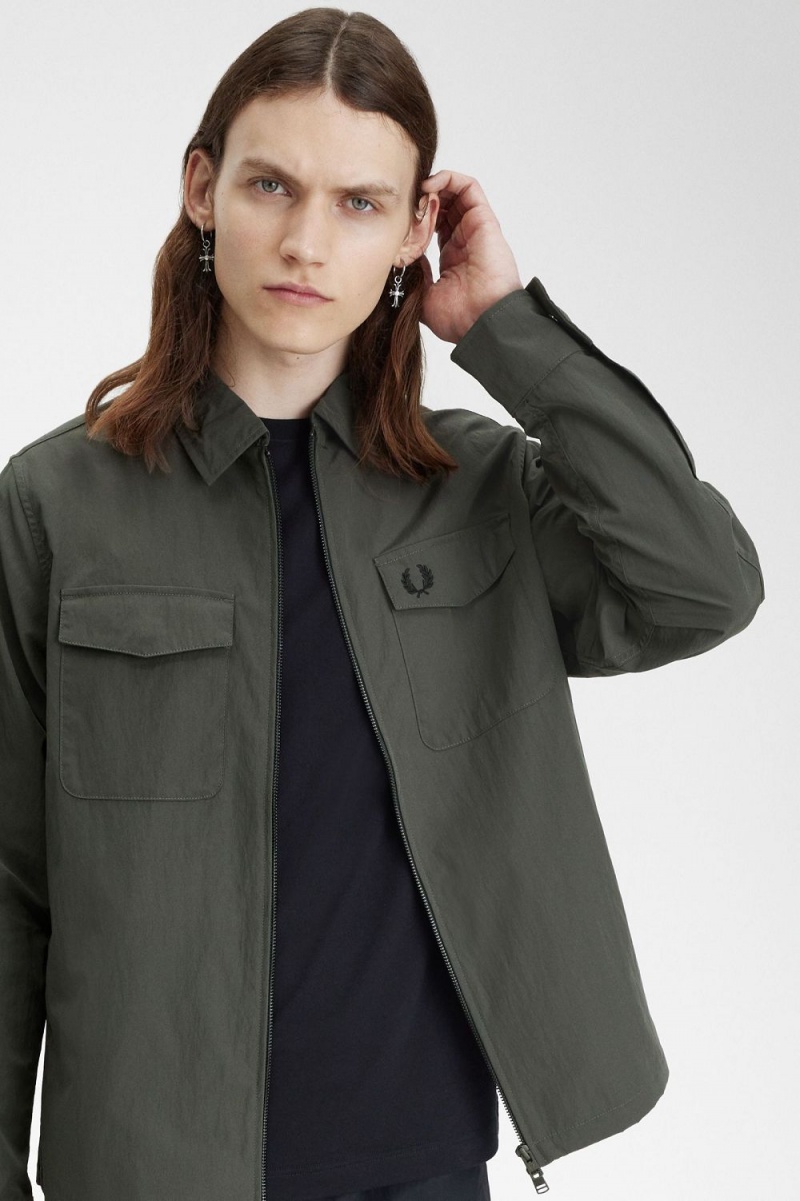 Fred Perry Lightweight Zip-Through Men's Shirt Field Green | MDKZE5830