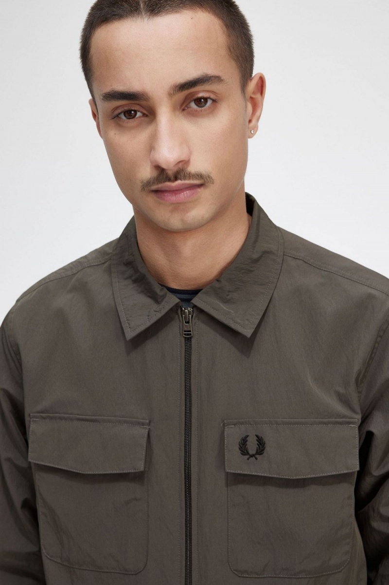 Fred Perry Lightweight Zip-Through Men's Shirt Field Green | MDKZE5830