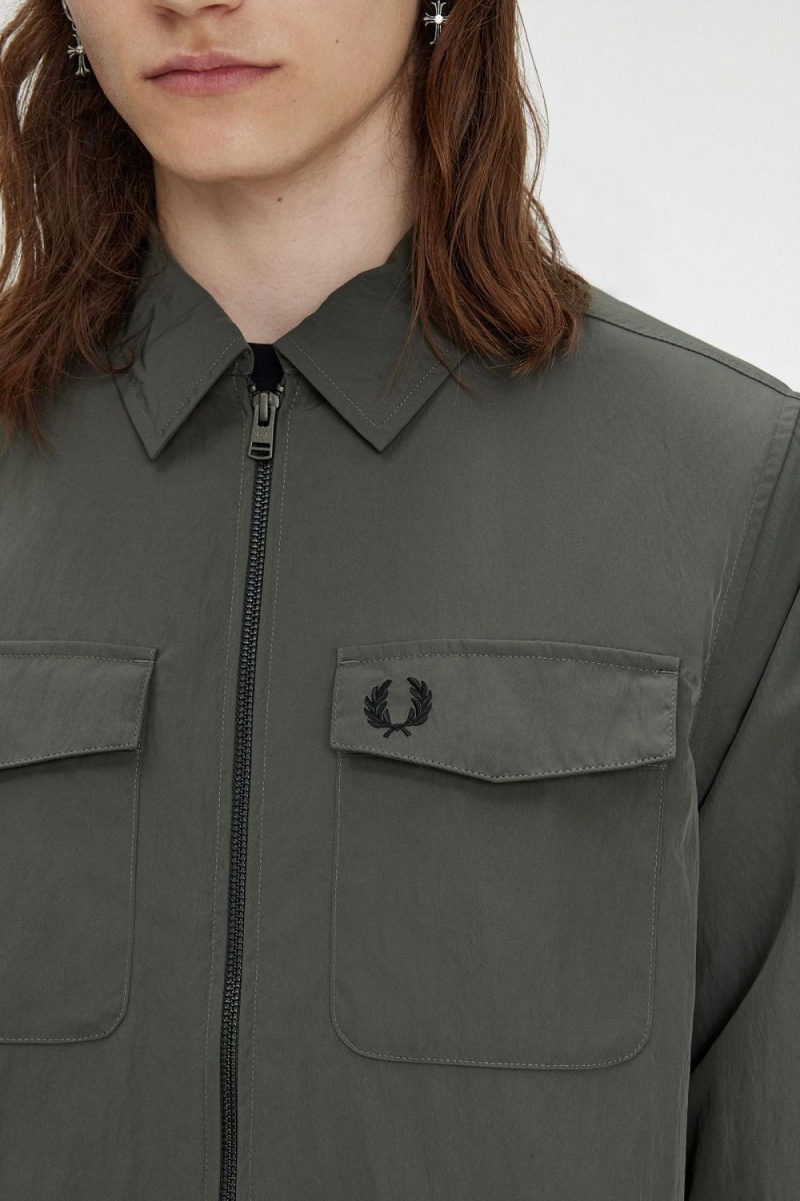 Fred Perry Lightweight Zip-Through Men's Shirt Field Green | MDKZE5830