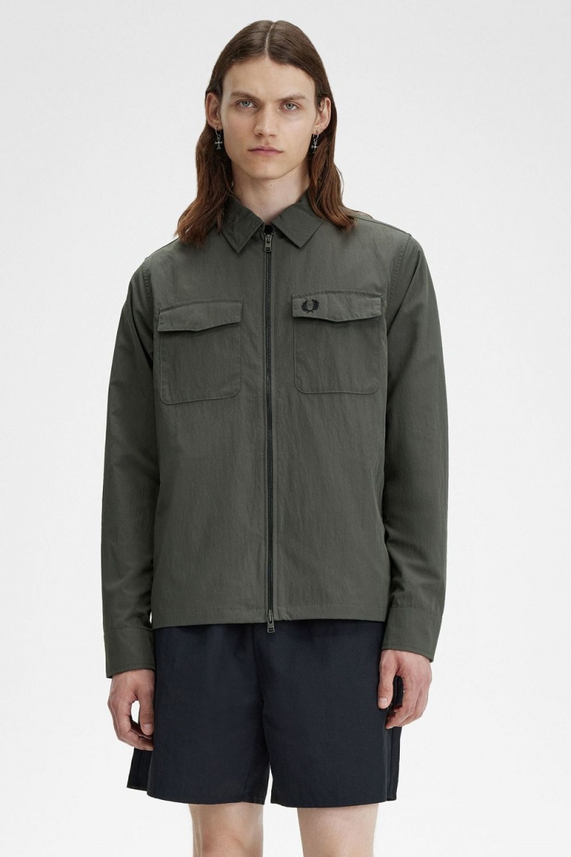 Fred Perry Lightweight Zip-Through Men's Shirt Field Green | MDKZE5830