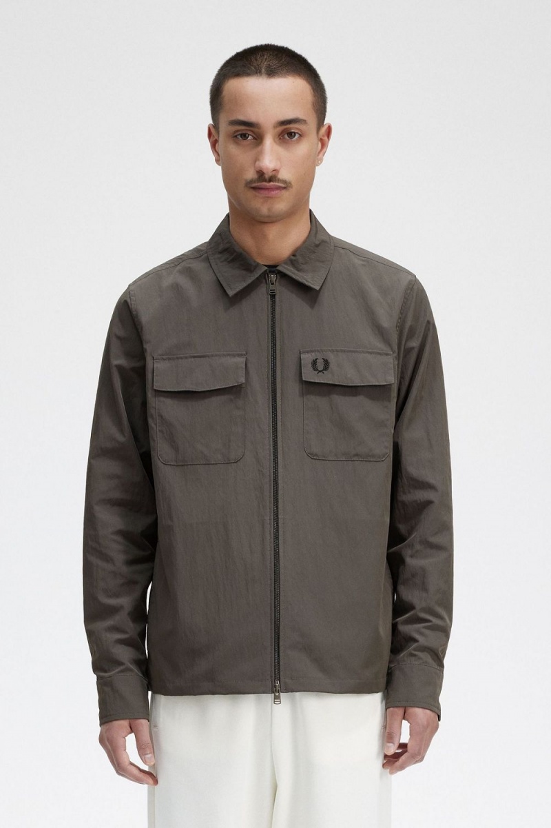 Fred Perry Lightweight Zip-Through Men's Shirt Field Green | MDKZE5830