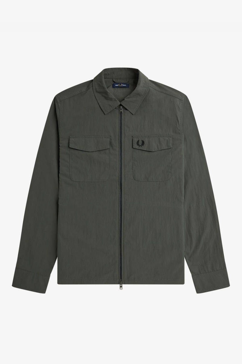 Fred Perry Lightweight Zip-Through Men's Shirt Field Green | MDKZE5830