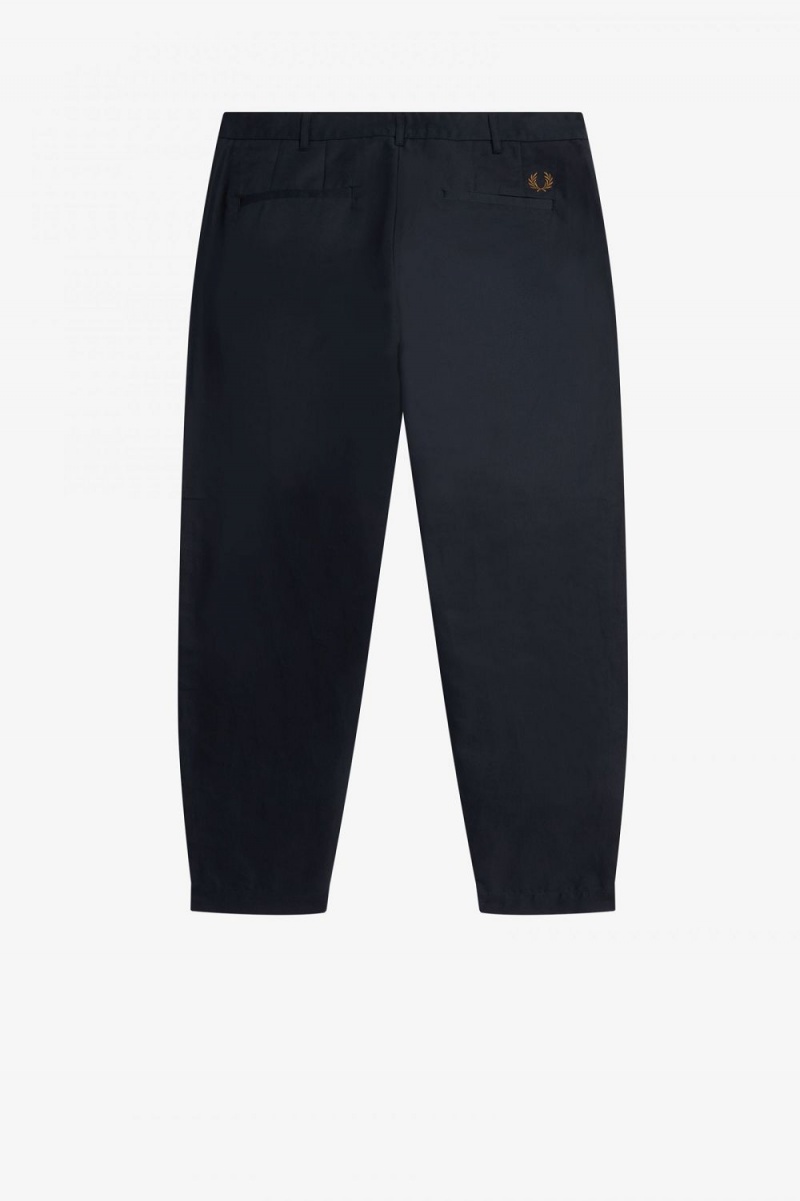 Fred Perry Linen Blend Cropped Men's Pants Navy | BWUTG5628