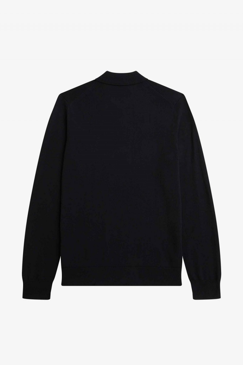 Fred Perry Long Sleeve Knitted Men's Shirt Black | BYQNH9106