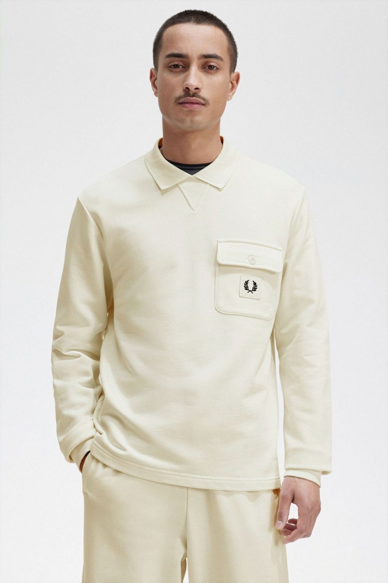 Fred Perry Long Sleeve Loopback Men's Sweatshirts Beige | BDEOV5671