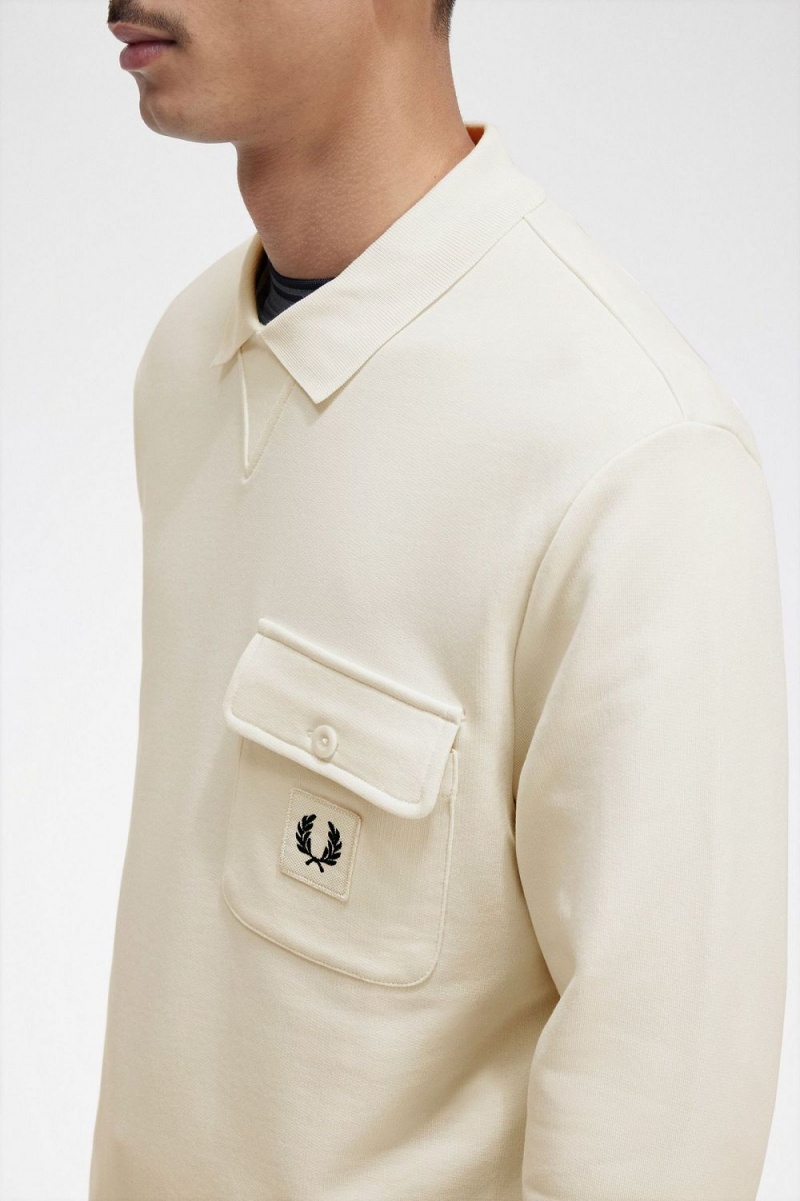 Fred Perry Long Sleeve Loopback Men's Sweatshirts Beige | BDEOV5671