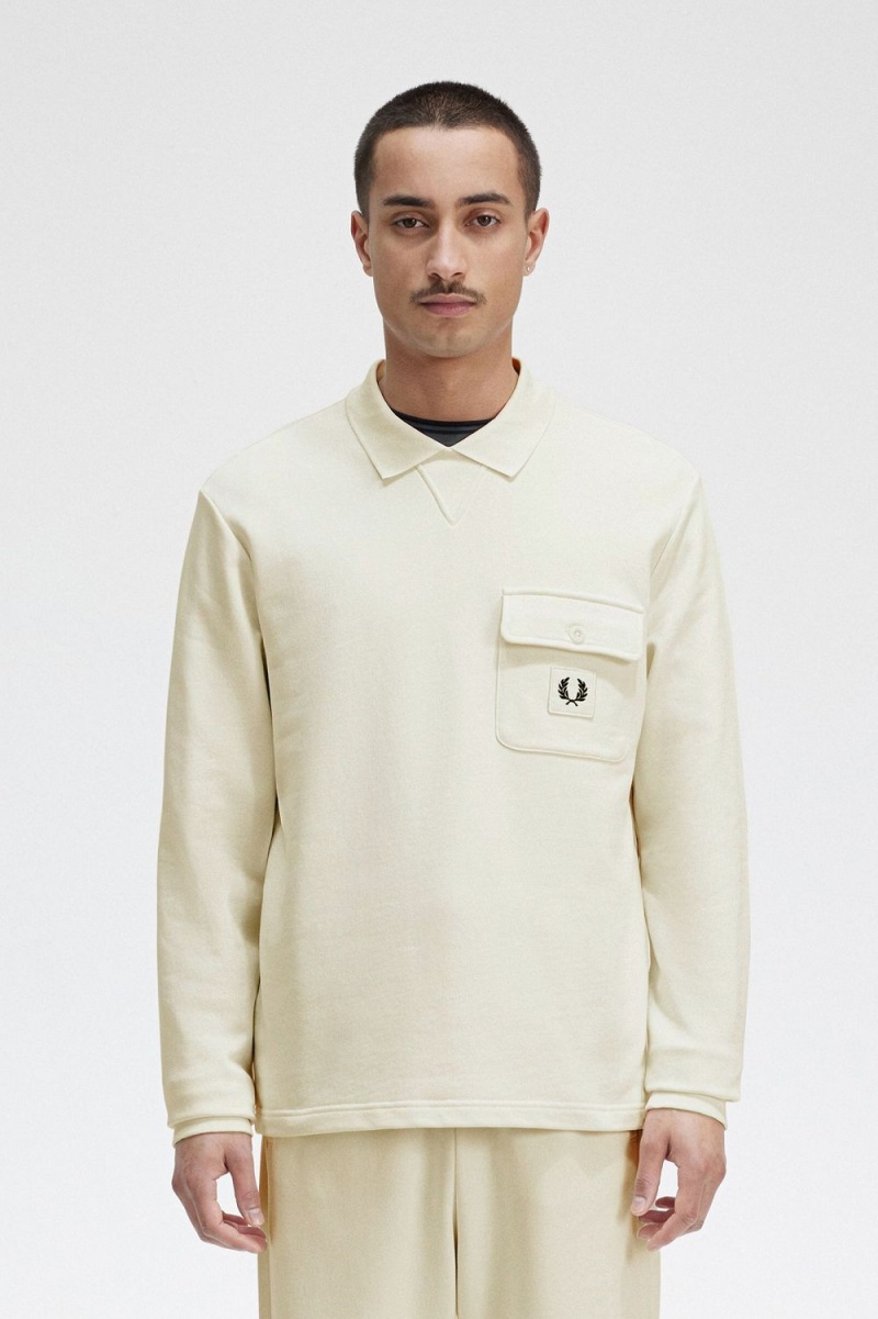 Fred Perry Long Sleeve Loopback Men\'s Sweatshirts Beige | BDEOV5671