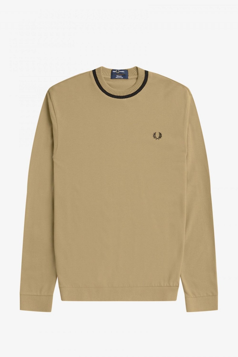 Fred Perry Long Sleeve Piqué Men's T-Shirt Khaki | WXEDK4238