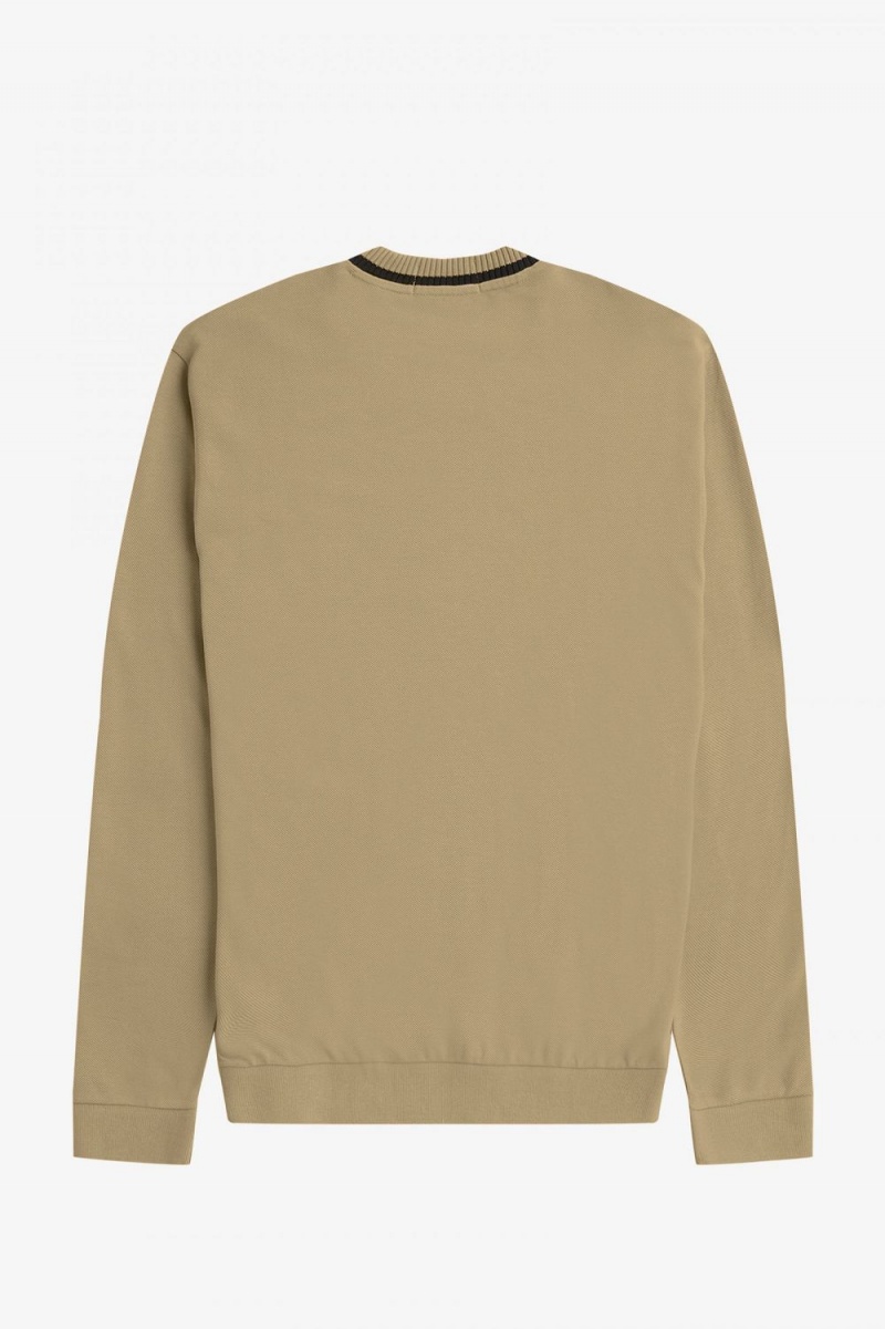 Fred Perry Long Sleeve Piqué Men's T-Shirt Khaki | WXEDK4238