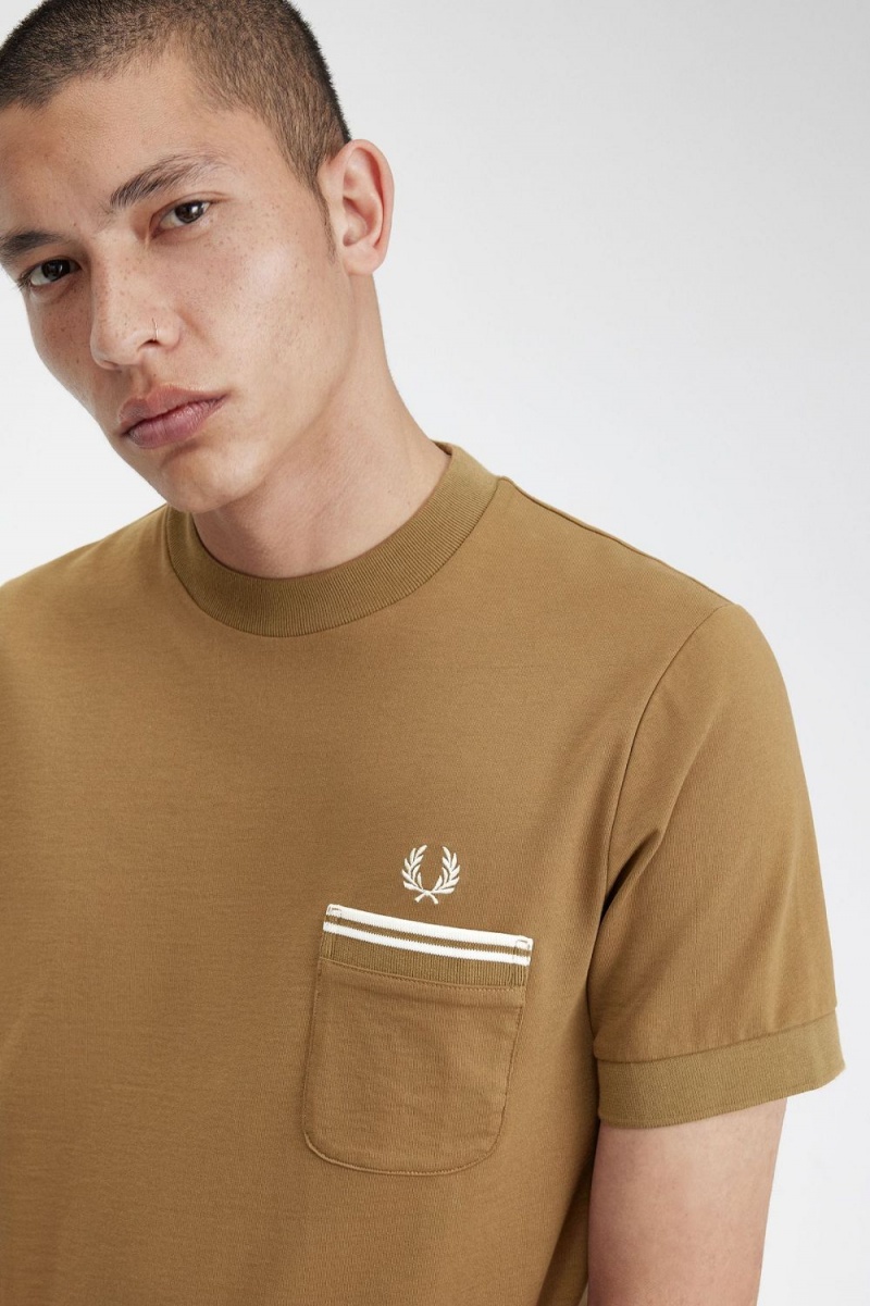 Fred Perry Loopback Jersey Pocket Men's T-Shirt Brown | RCKJQ8293