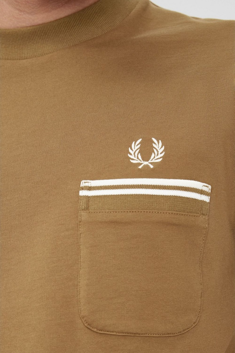 Fred Perry Loopback Jersey Pocket Men's T-Shirt Brown | RCKJQ8293