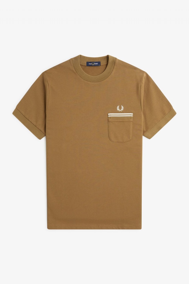 Fred Perry Loopback Jersey Pocket Men's T-Shirt Brown | RCKJQ8293