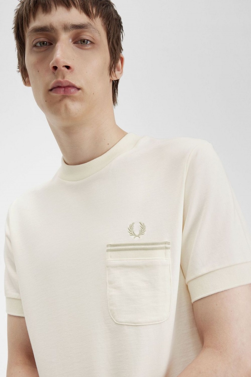 Fred Perry Loopback Jersey Pocket Men's T-Shirt Beige | SBZQG6372