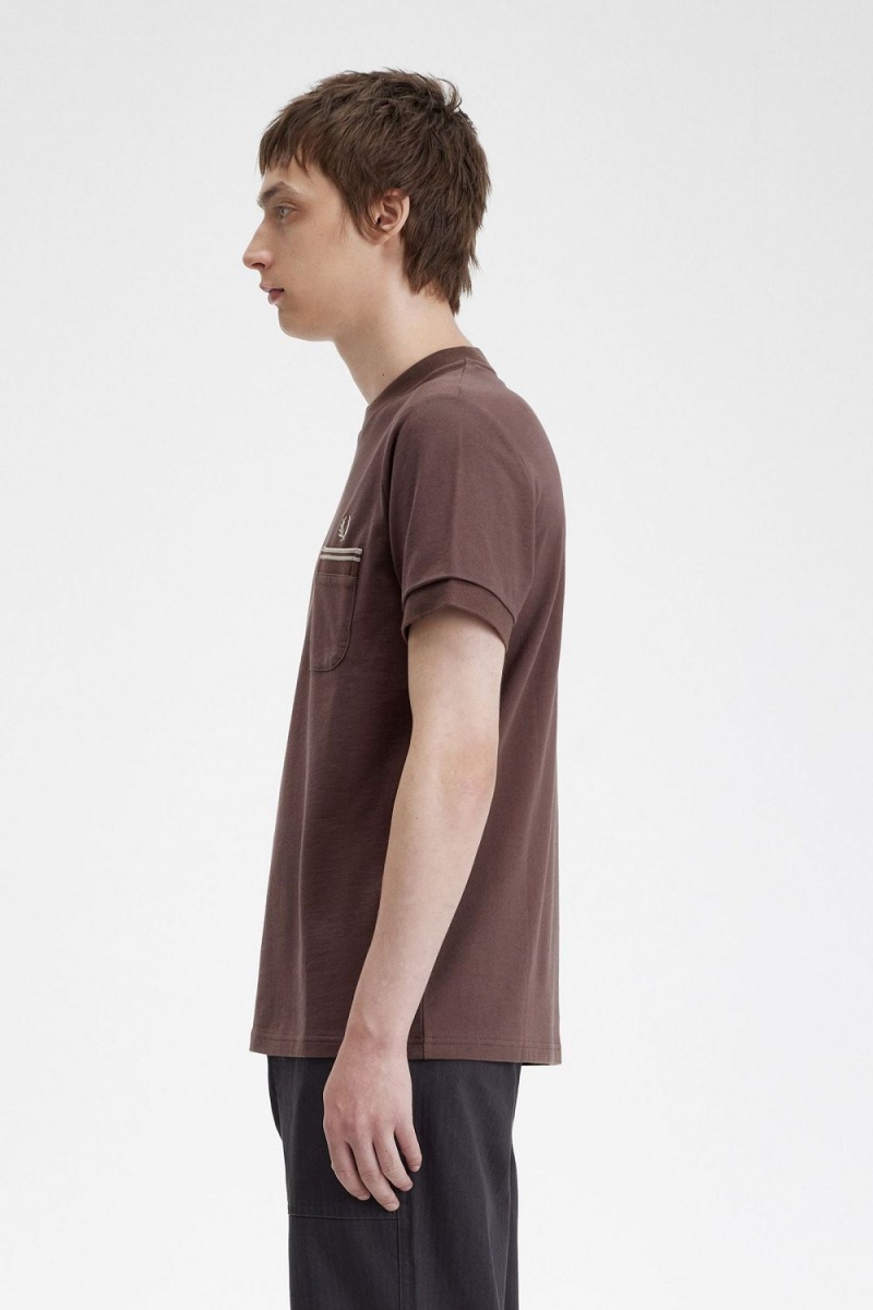 Fred Perry Loopback Jersey Pocket Men's T-Shirt Dark Red | CEFUH6290