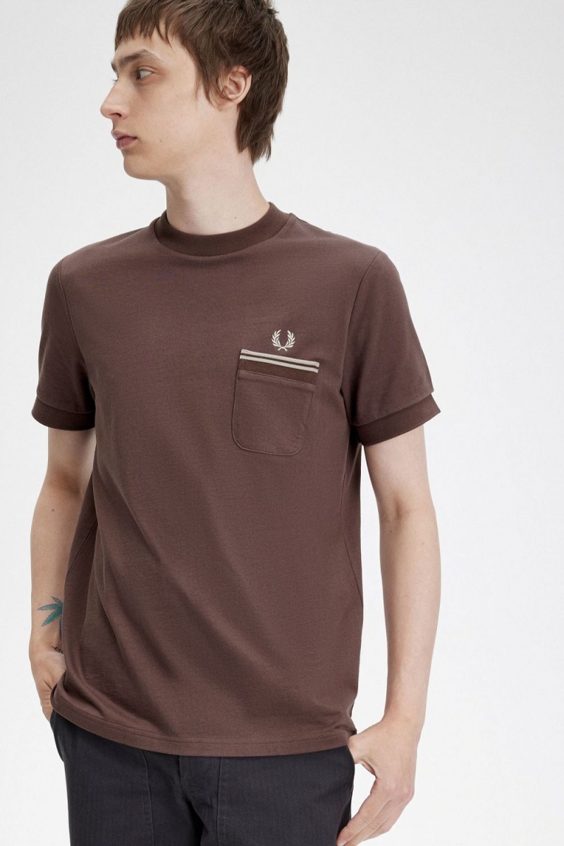 Fred Perry Loopback Jersey Pocket Men's T-Shirt Dark Red | CEFUH6290