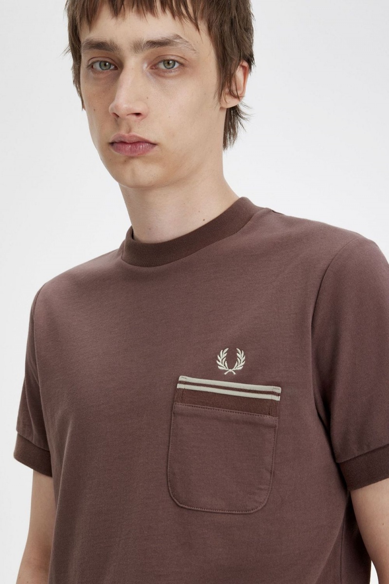 Fred Perry Loopback Jersey Pocket Men's T-Shirt Dark Red | CEFUH6290